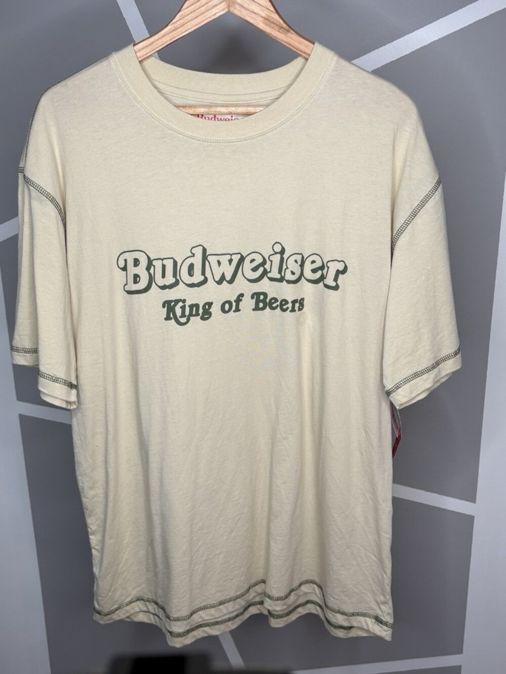 NWT Budweiser x Pacsun King of Beers T-Shirt Cream Flat Seams Licensed Crew Neck
